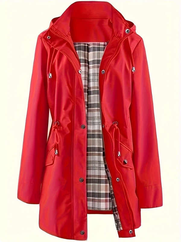 Solid Color Drawstring Zip Up Hooded Coat