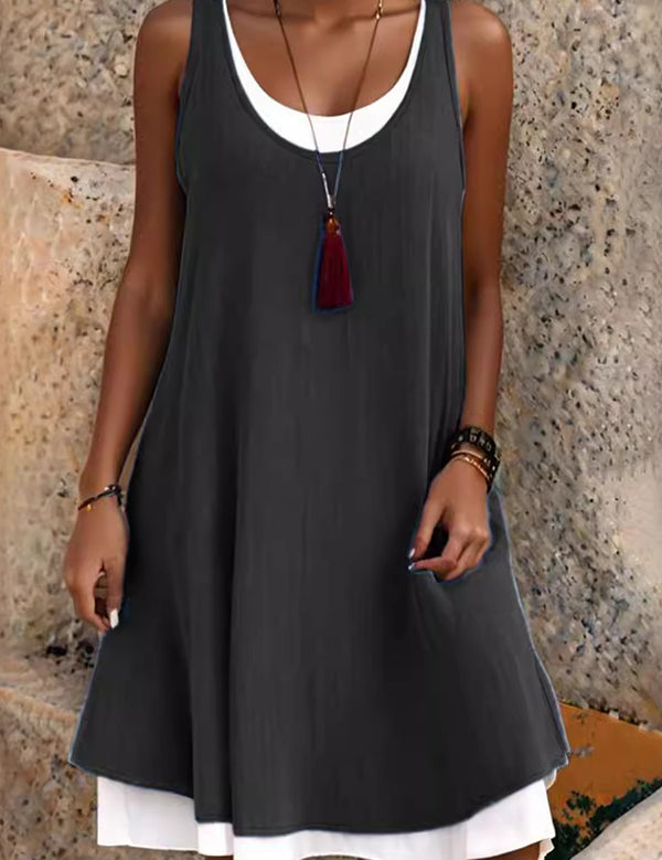 Casual Vacation Colorblock Sleeveless Summer Dress
