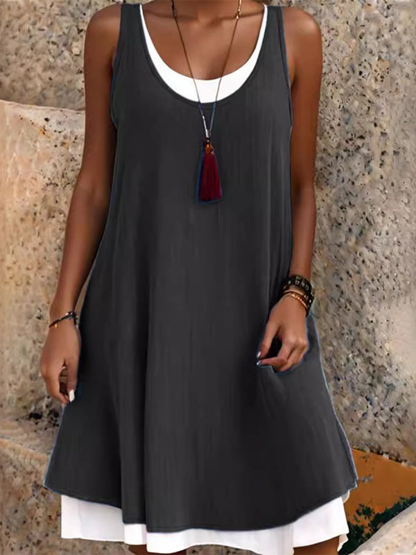 Casual Vacation Colorblock Sleeveless Summer Dress