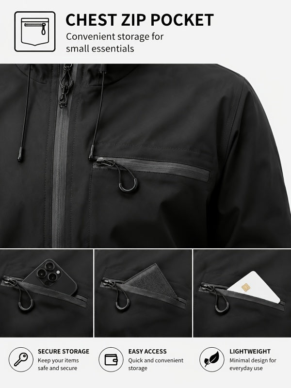 Plain Waterproof Windproof Drawstring Zip Up Jacket