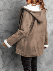 Women's Hooded Suede Coat with Plush Lining