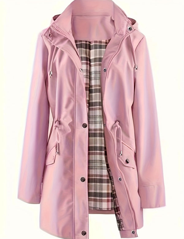 Solid Color Drawstring Zip Up Hooded Coat