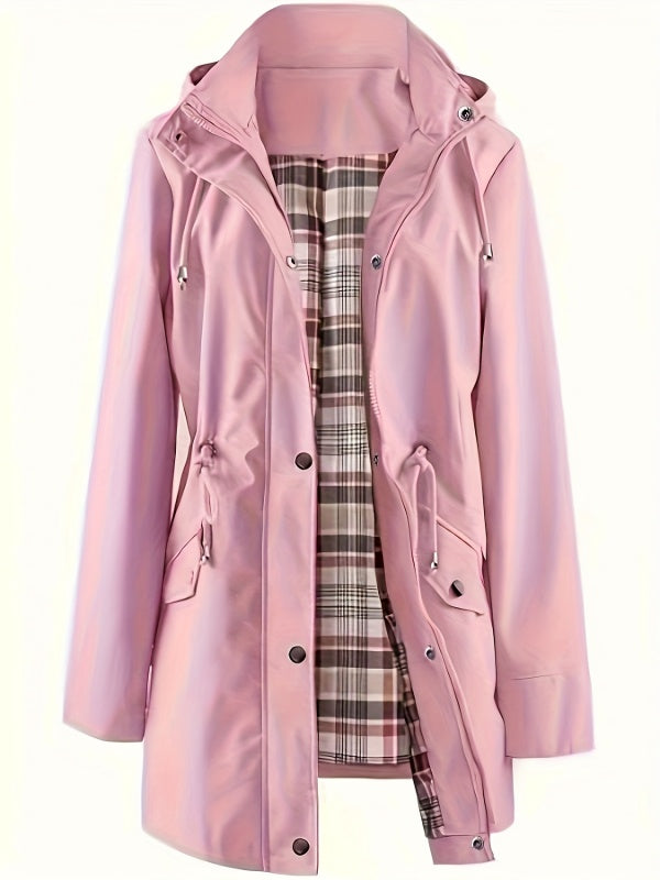 Solid Color Drawstring Zip Up Hooded Coat