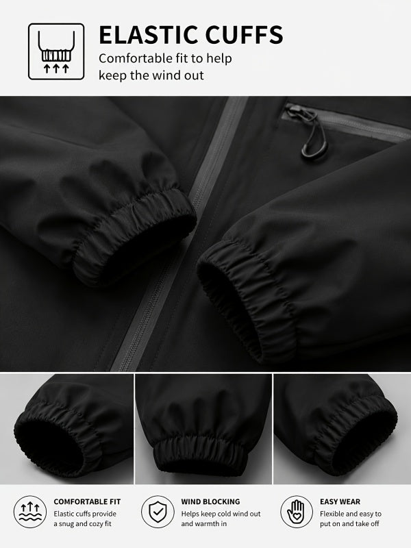 Plain Waterproof Windproof Drawstring Zip Up Jacket