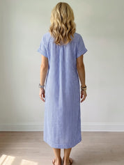 Striped Cotton Button-Front Midi Shirt Dress