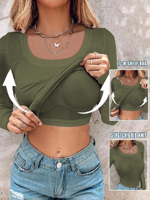 Square Neck Long Sleeve with Built-in Bra