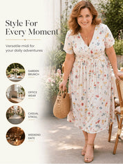 Women's V-Neck Floral Print Dress with Twist Waist