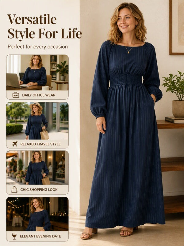 Striped Elastic Waist Maxi Dress
