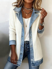 Ribbed Knit Jacket with Denim Trim