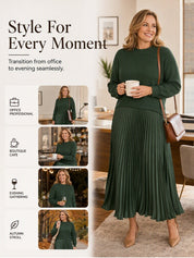 Sweater-Spliced Pleated Maxi Dress