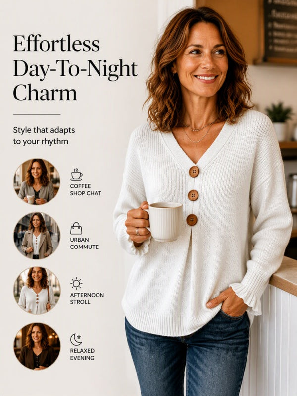 V-Neck Ribbed Knit Pullover Sweater