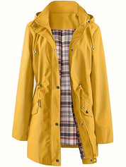 Solid Color Drawstring Zip Up Hooded Coat