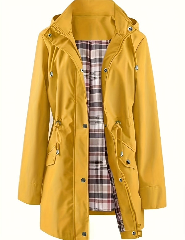 Solid Color Drawstring Zip Up Hooded Coat