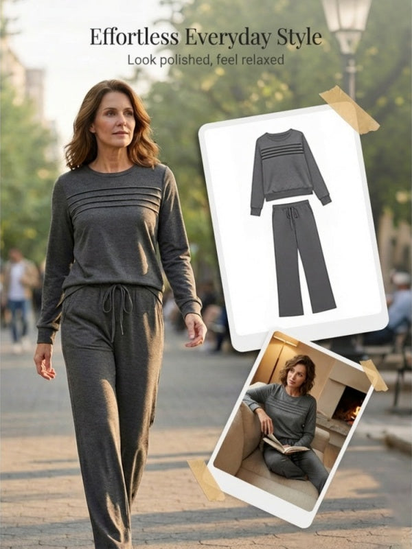 Crew Neck Drawstring Two-Piece Lounge Set