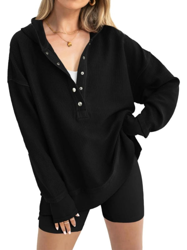 Oversized Collared Ribbed Sweatshirt