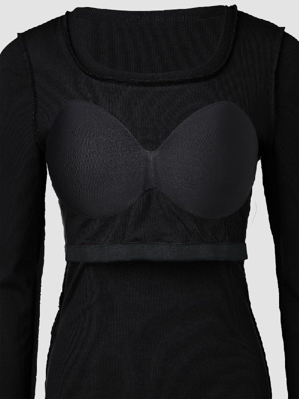 Square Neck Long Sleeve with Built-in Bra