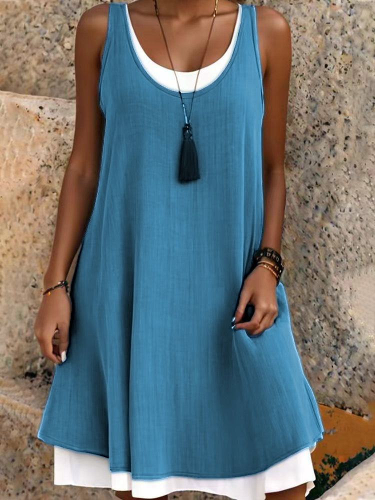 Casual Vacation Colorblock Sleeveless Summer Dress
