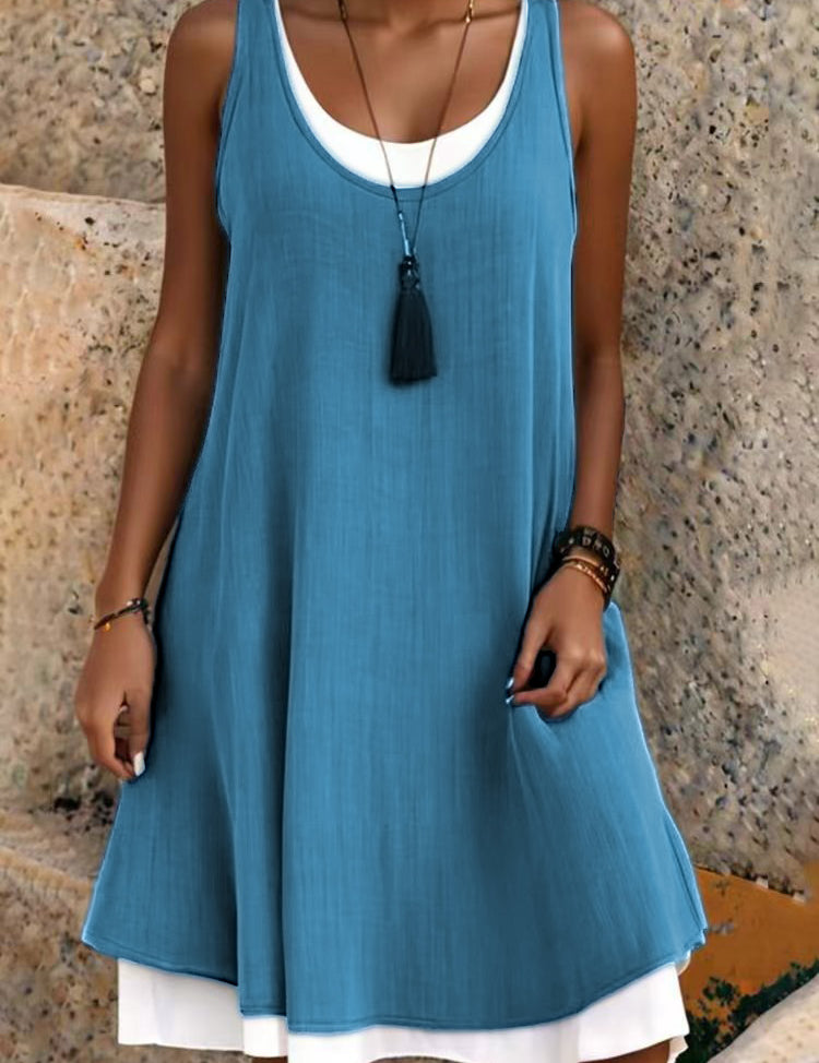 Casual Vacation Colorblock Sleeveless Summer Dress