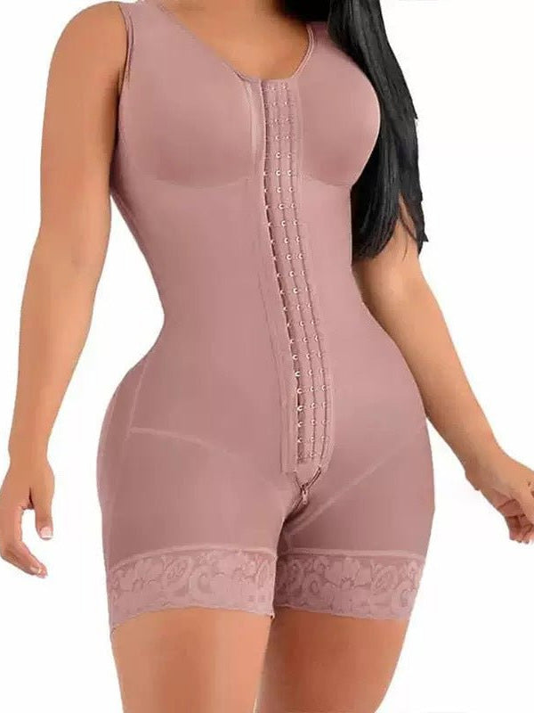 Women's built-in bra shapewear with zipper crotch