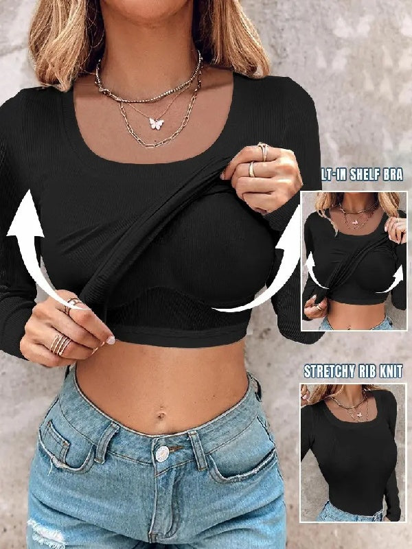 Square Neck Long Sleeve with Built-in Bra