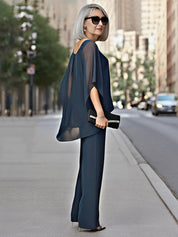 Irregular Layered Chiffon Top & Wide-Leg Pants Set