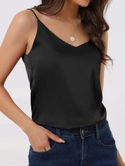 Built-In Bra Satin V Neck Tank Top