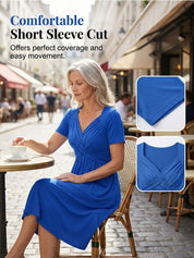 Crossover V-Neck Midi Dress with Pockets