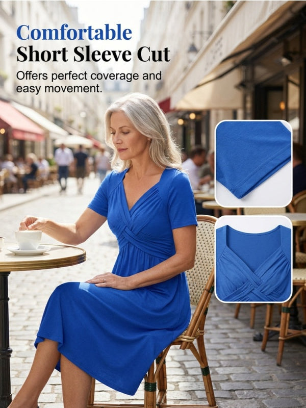 Crossover V-Neck Midi Dress with Pockets