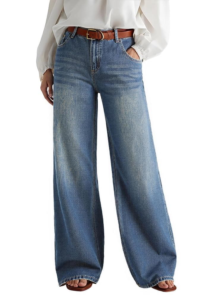 Vintage Stretch High Waist Boyfriend Baggy Wide Leg Denim Pants