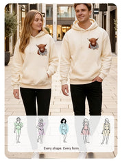 Highland Cow Print Fleece-Lined Hoodie