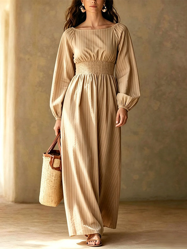 Striped Elastic Waist Maxi Dress