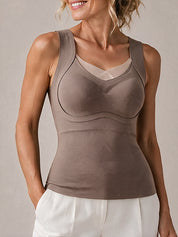 Contrast Lace V-Neck Built-in Bra Tank Top