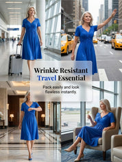 Crossover V-Neck Midi Dress with Pockets