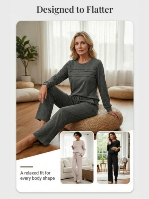 Crew Neck Drawstring Two-Piece Lounge Set