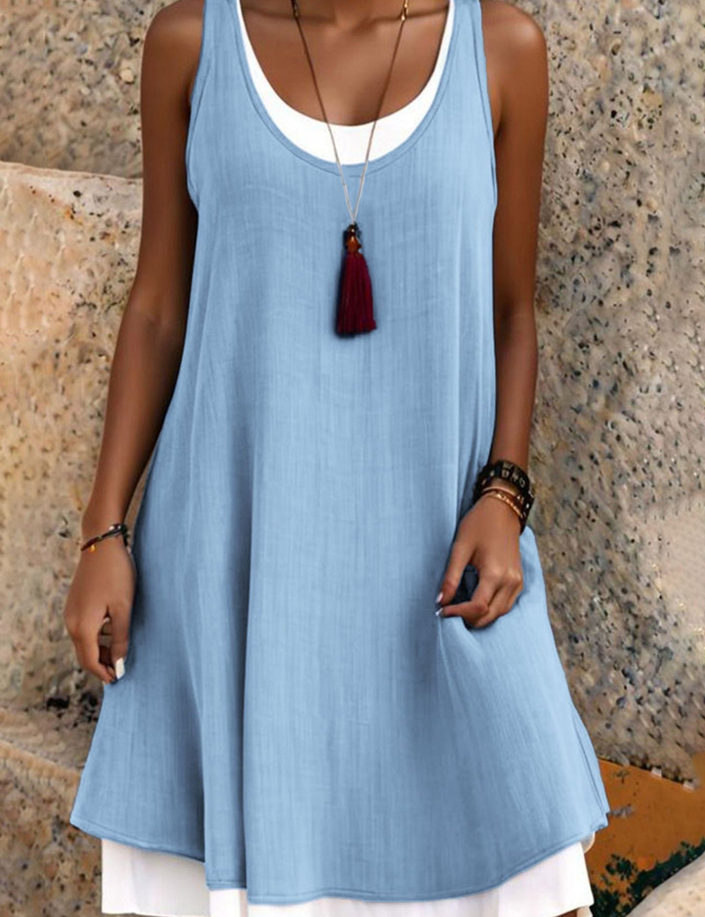 Casual Vacation Colorblock Sleeveless Summer Dress