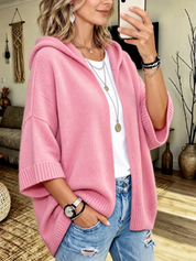 Women's 3/4 Sleeve Hooded Knit Cardigan