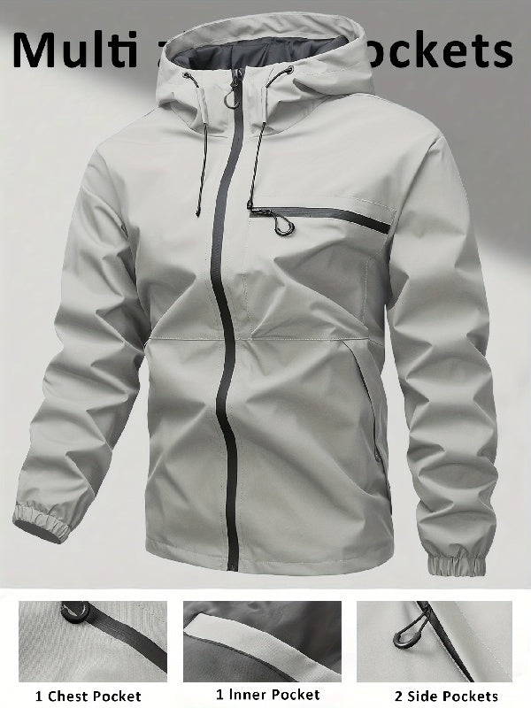 Plain Waterproof Windproof Drawstring Zip Up Jacket