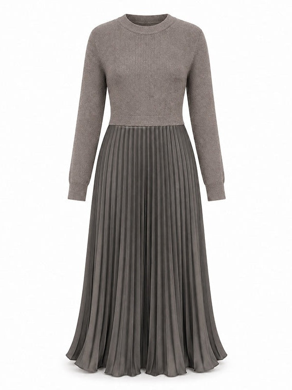 Sweater-Spliced Pleated Maxi Dress