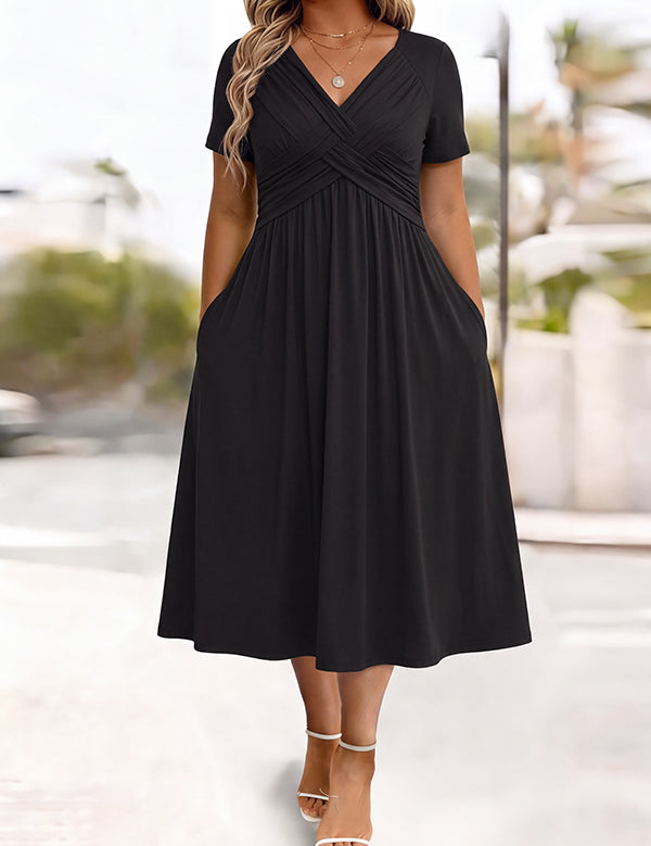 Women's V-Neck Floral Print Dress with Twist Waist