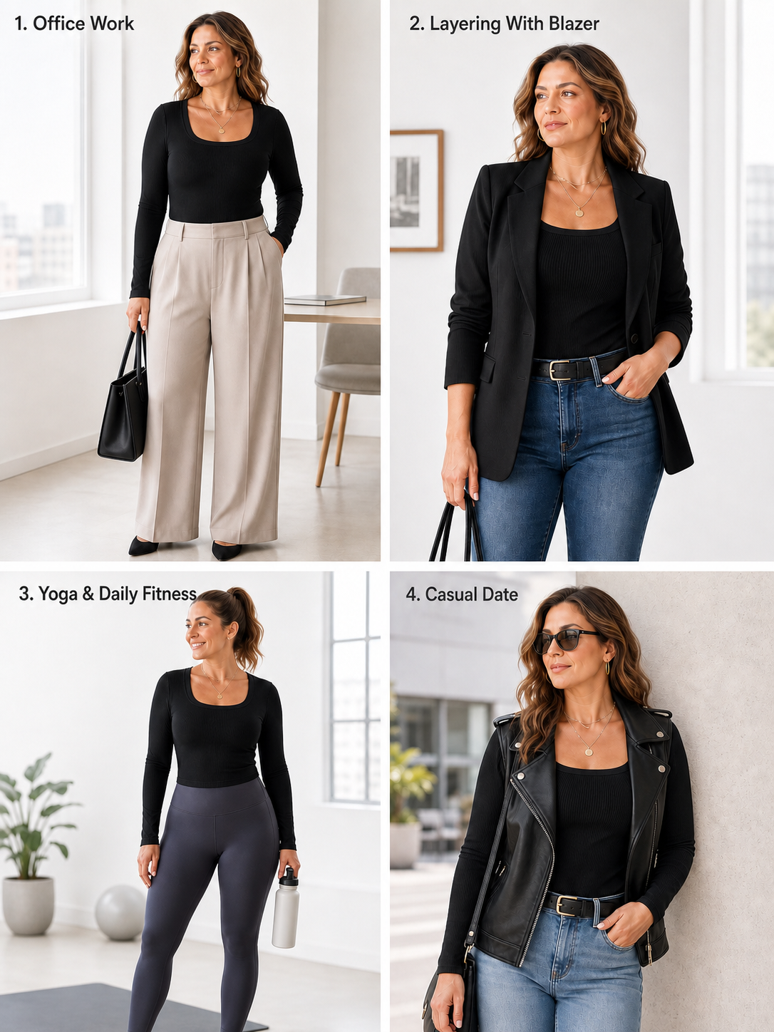 Square Neck Long Sleeve with Built-in Bra