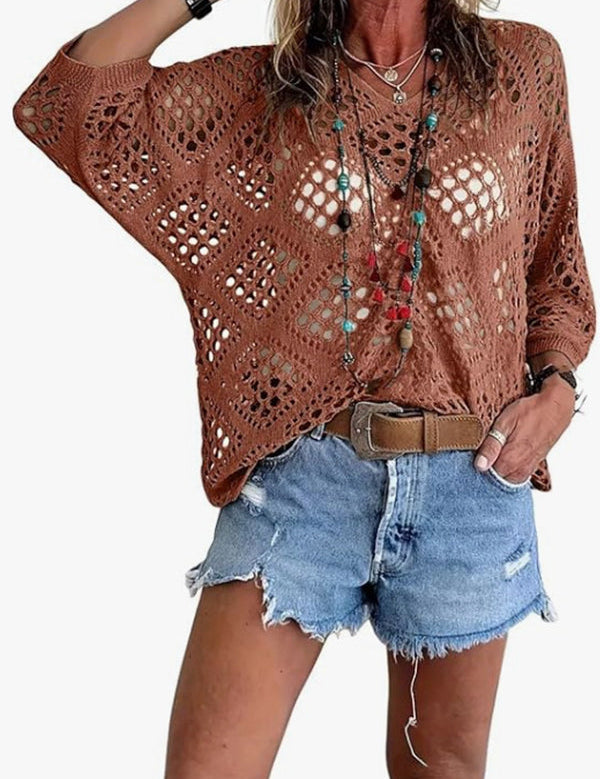 Women's Crochet Top with V-Neck