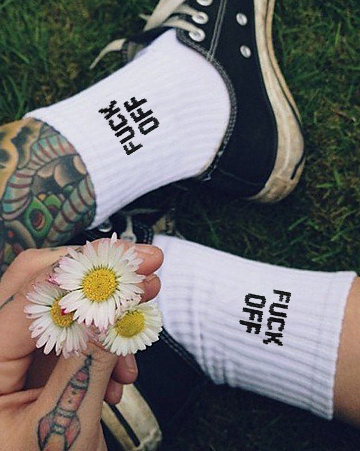 Letter Print Cotton Middle Tube Socks
