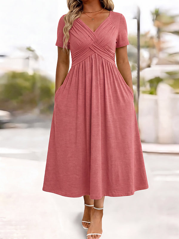 Women's V-Neck Floral Print Dress with Twist Waist