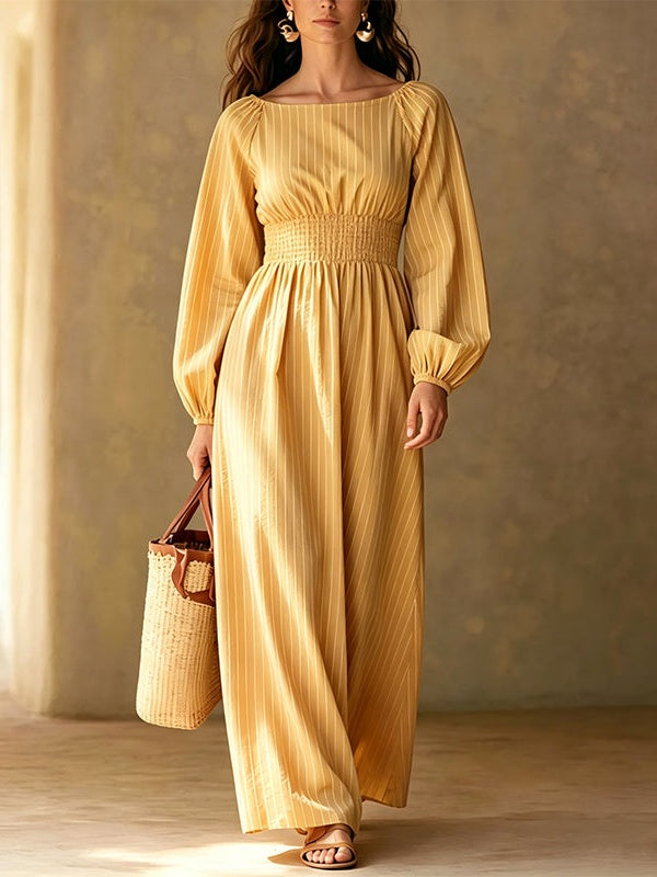 Striped Elastic Waist Maxi Dress