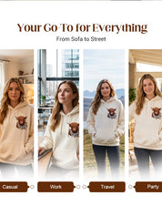 Highland Cow Print Fleece-Lined Hoodie