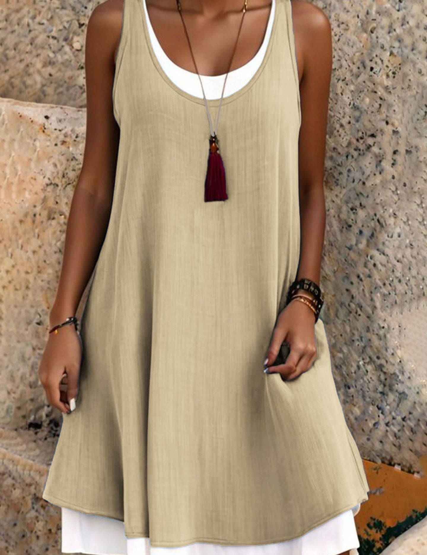 Casual Vacation Colorblock Sleeveless Summer Dress