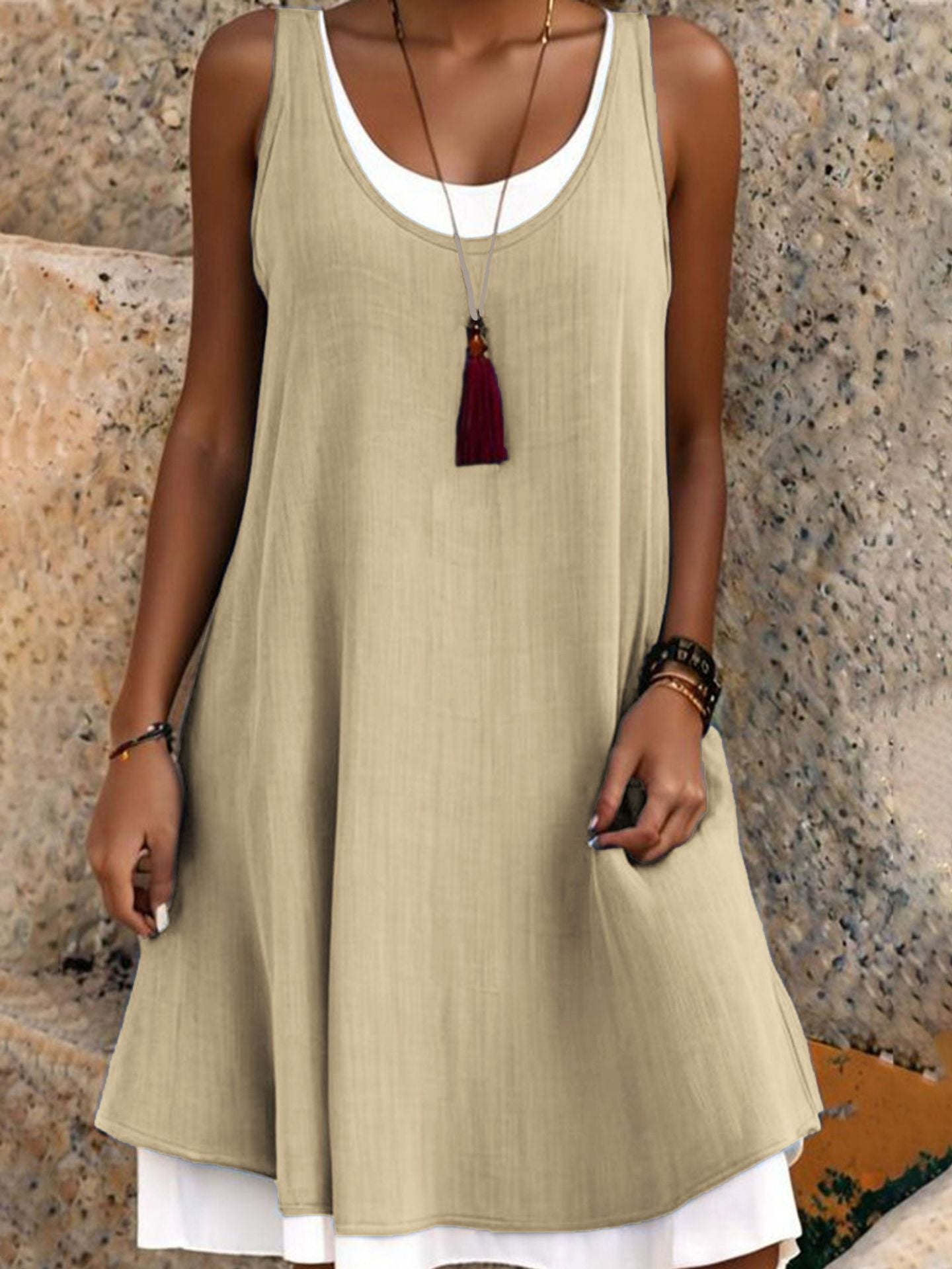 Casual Vacation Colorblock Sleeveless Summer Dress
