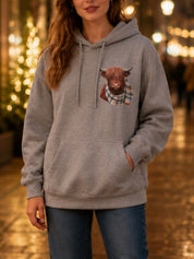 Highland Cow Print Fleece-Lined Hoodie
