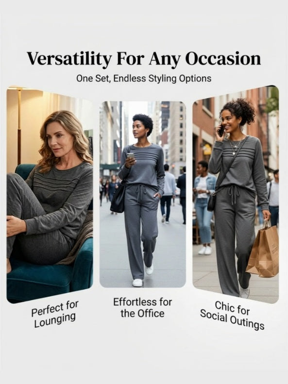 Crew Neck Drawstring Two-Piece Lounge Set