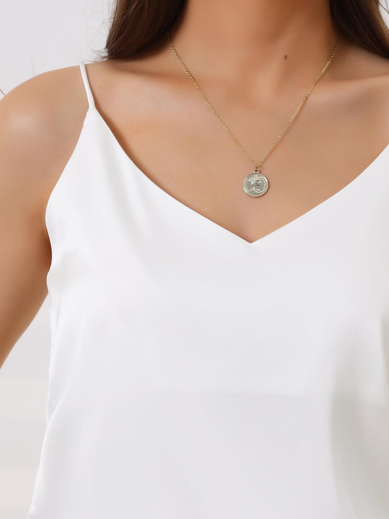 Built-In Bra Satin V Neck Tank Top